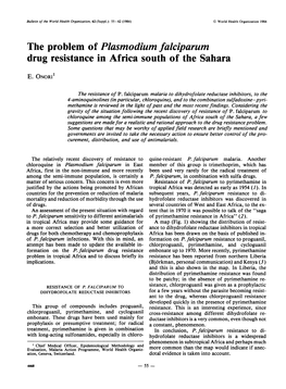 The Problem of Plasmodium Falciparum Drug Resistance in Africa South of the Sahara