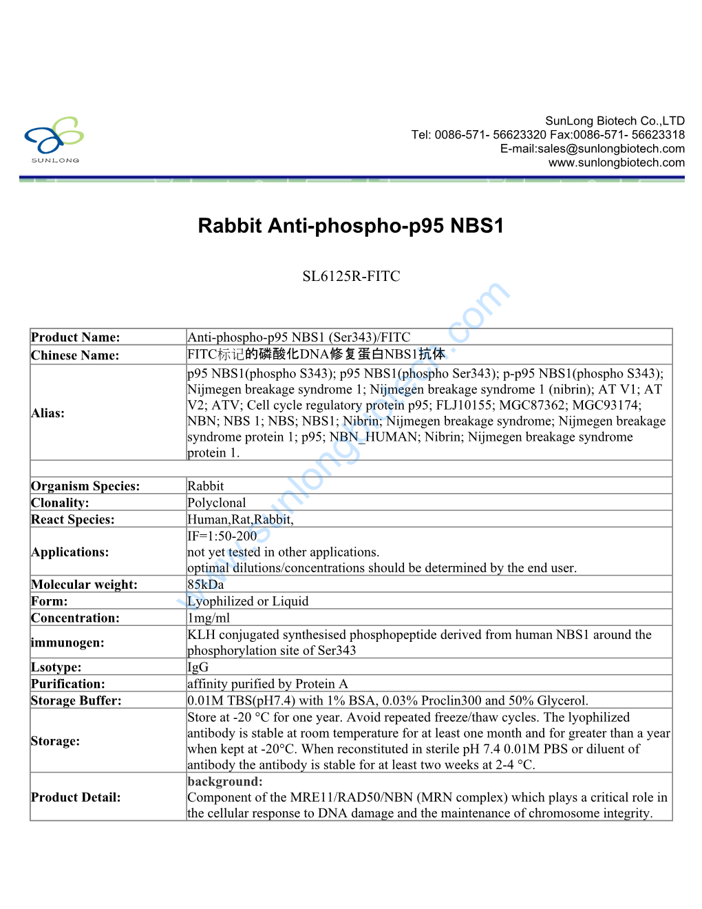 Rabbit Anti-Phospho-P95 NBS1-SL6125R-FITC