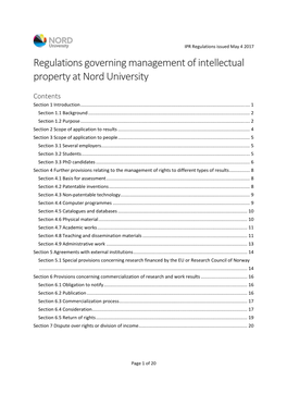 Regulations Governing Management of Intellectual Property at Nord University