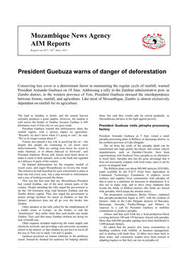 Mozambique News Agency AIM Reports Th Report No.427, 20 June 2011