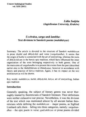 Ucchvasa, Sarga and Lambha: Text Divisions in Sanskrit Poems (Mahakavyas)