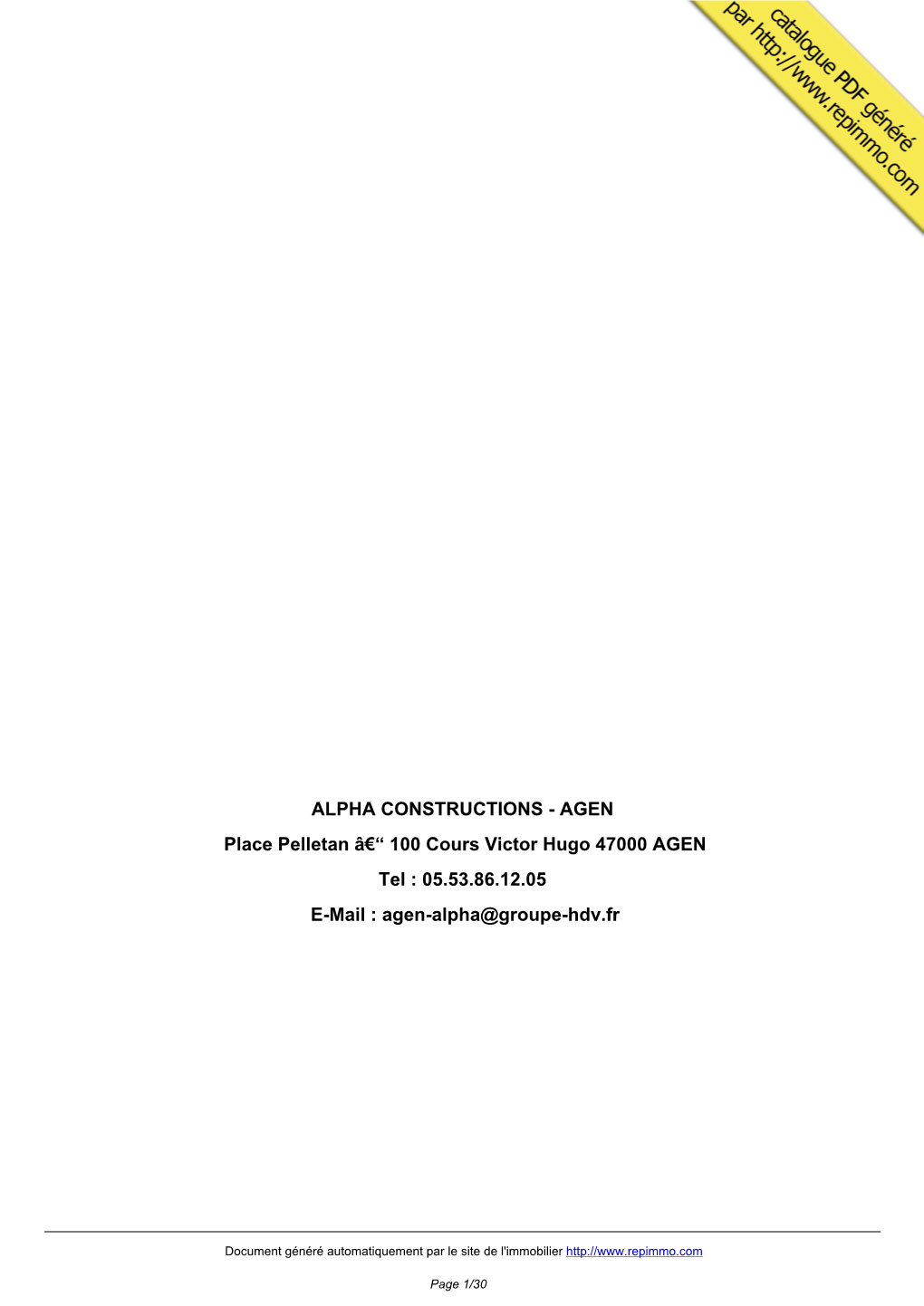 Catalogue Immobilier De ALPHA CONSTRUCTIONS