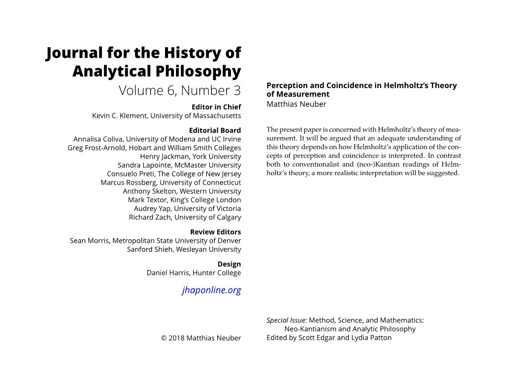 Journal for the History of Analytical Philosophy