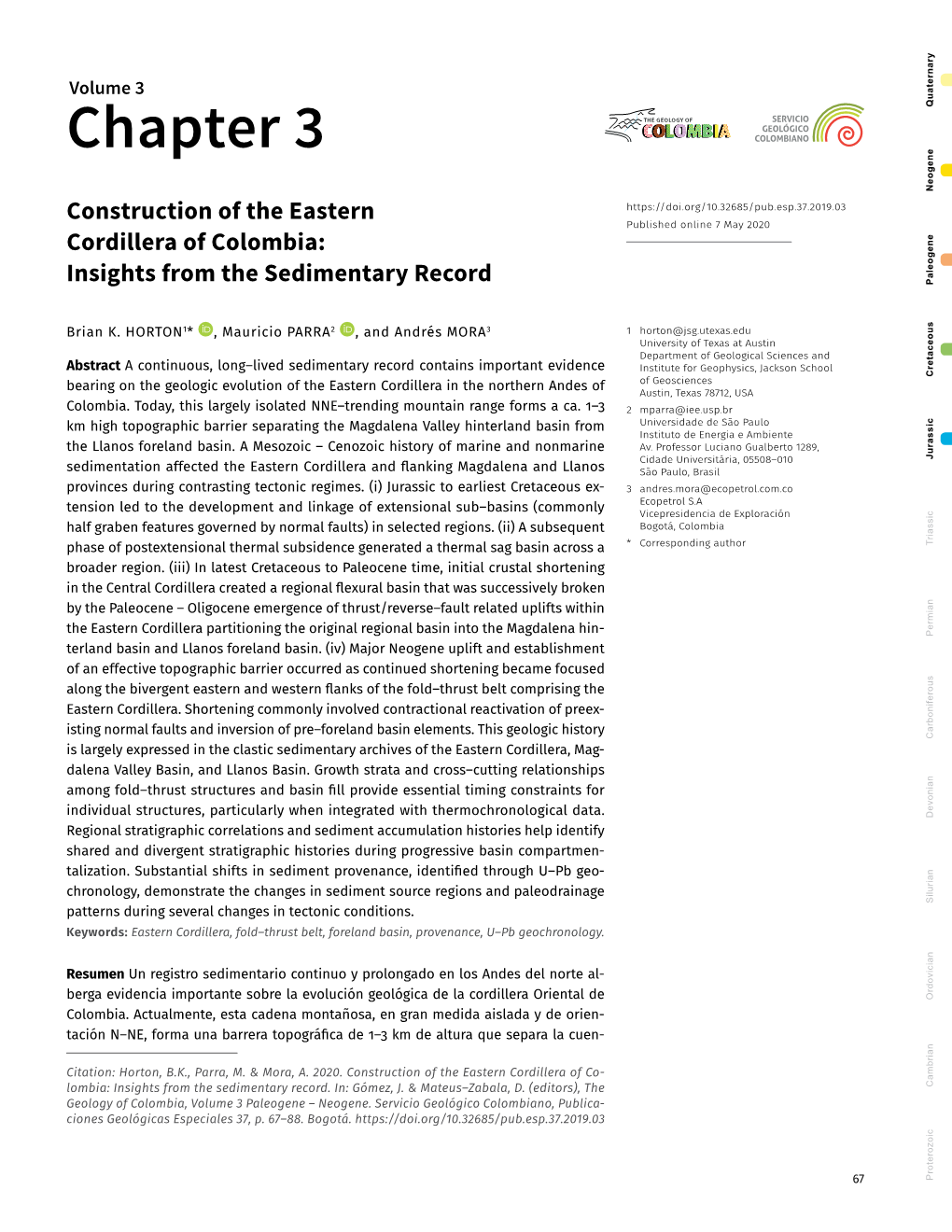 Construction of the Eastern Cordillera of Colombia: Insights from the Sedimentary Record