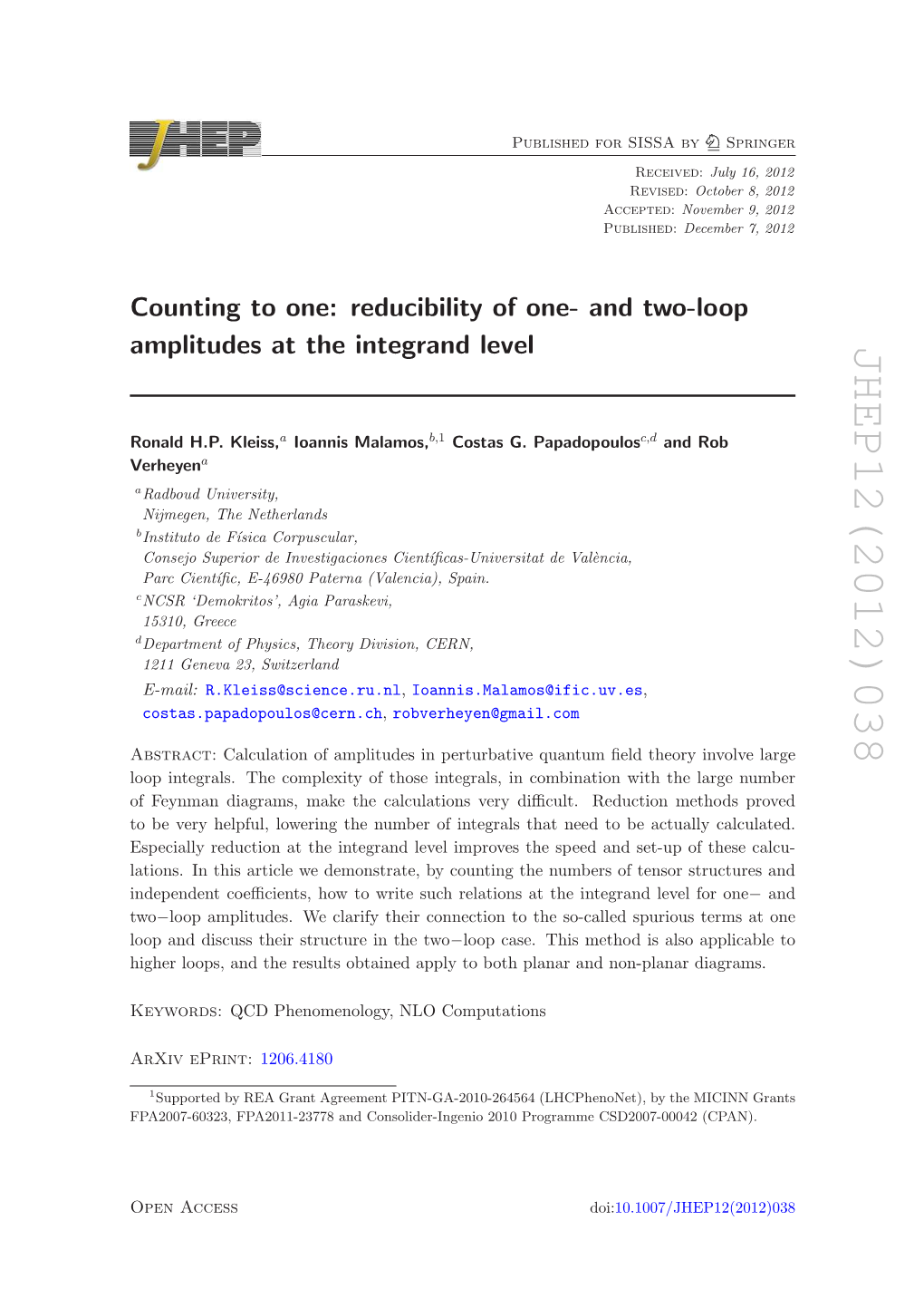 Counting to One: Reducibility of One-And Two-Loop Amplitudes at The