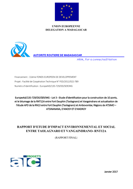 Rapport D'etude D'impact Environnemental Et Social Entre Taolagnaro Et Vangaindrano- Rnt12a