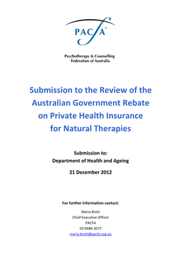 Submission to the Review of the Australian Government Rebate on Private Health Insurance for Natural Therapies