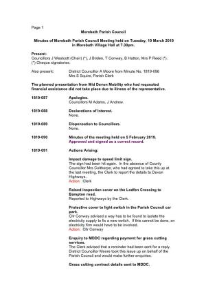 Page 1 Morebath Parish Council Minutes of Morebath Parish Council