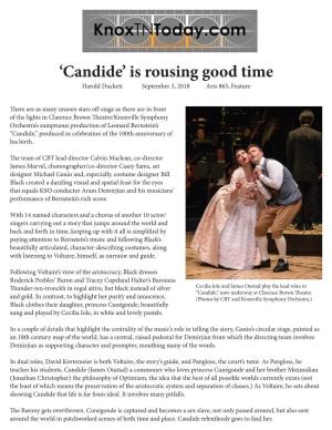 Candide’ Is Rousing Good Time Harold Duckett September 3, 2018 Arts 865, Feature
