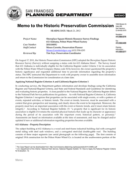 Memo to the Historic Preservation Commission HEARING DATE: March 21, 2012