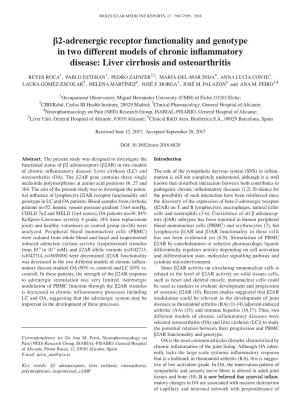 Β2‑Adrenergic Receptor Functionality and Genotype in Two Different Models of Chronic Inflammatory Disease: Liver Cirrhosis and Osteoarthritis