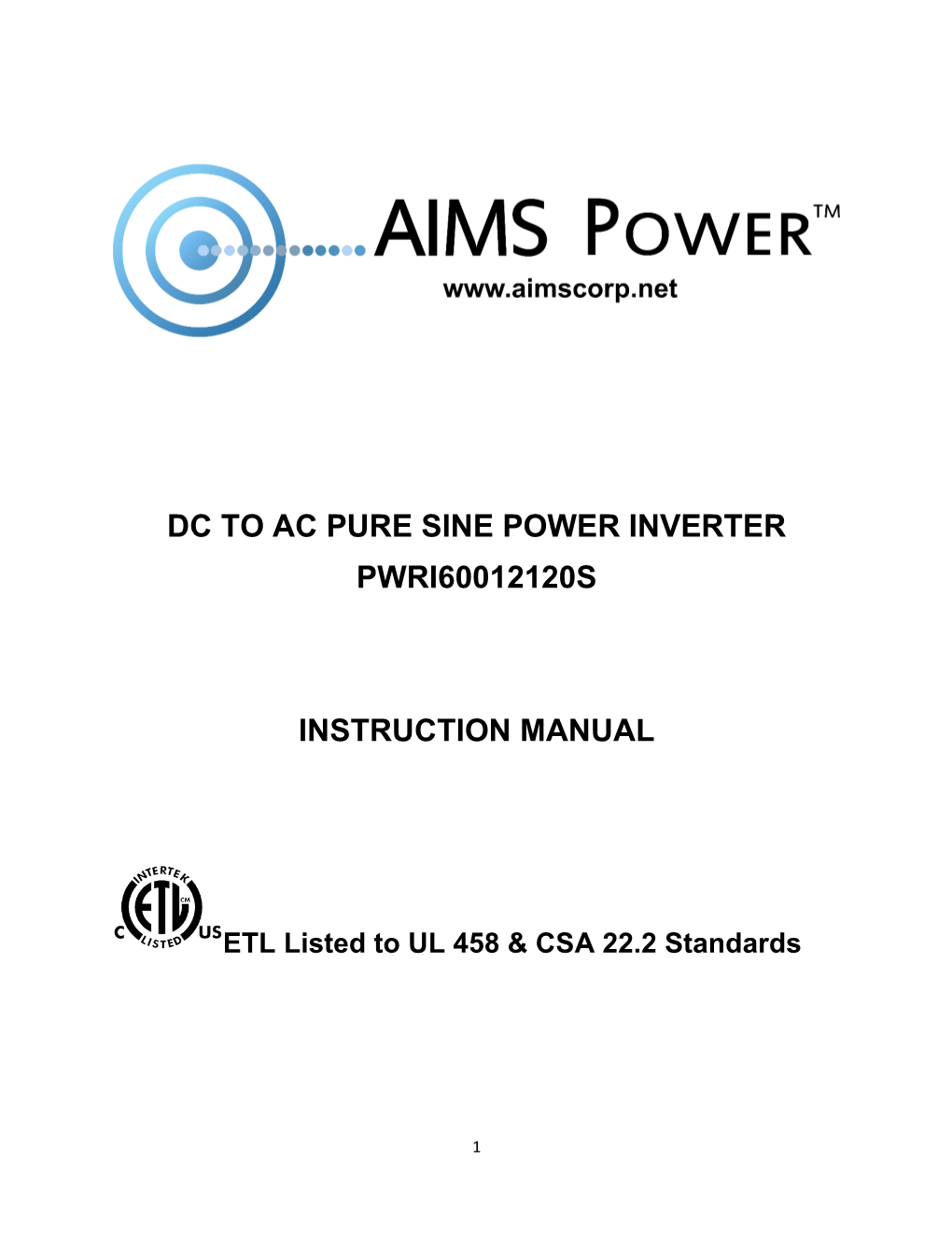 Dc to Ac Pure Sine Power Inverter Pwri60012120s
