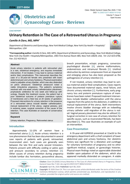 Urinary Retention in the Case of a Retroverted Uterus in Pregnancy Camille a Clare, MD, MPH*