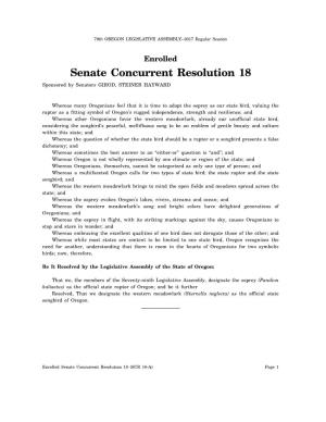 Senate Concurrent Resolution 18 Sponsored by Senators GIROD, STEINER HAYWARD