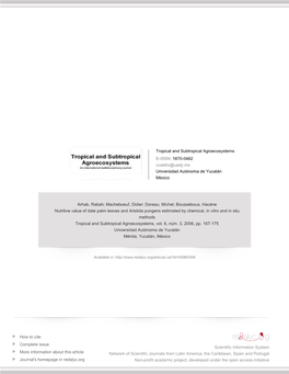 Redalyc.Nutritive Value of Date Palm Leaves and Aristida Pungens