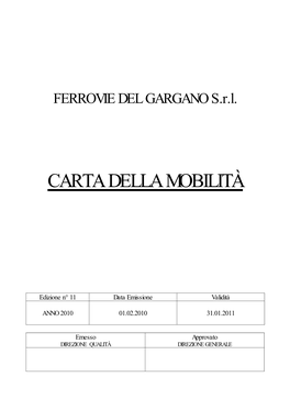 FERROVIE DEL GARGANO Srl CARTA DELLA MOBILITÀ