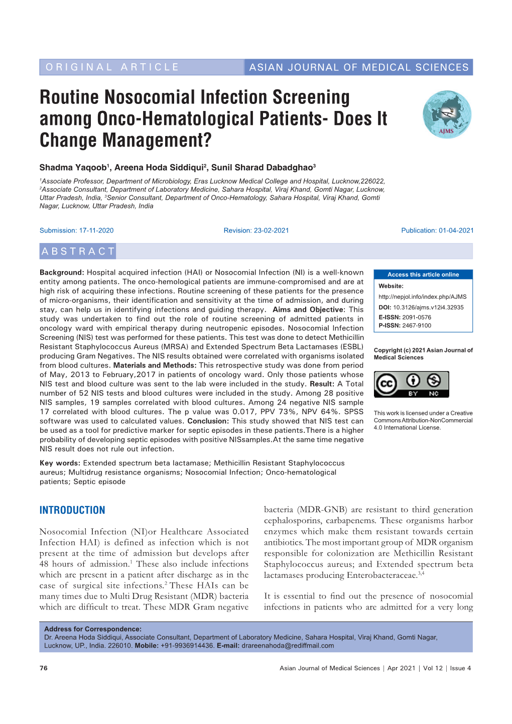 Routine Nosocomial Infection Screening Among Onco-Hematological Patients- Does It Change Management?