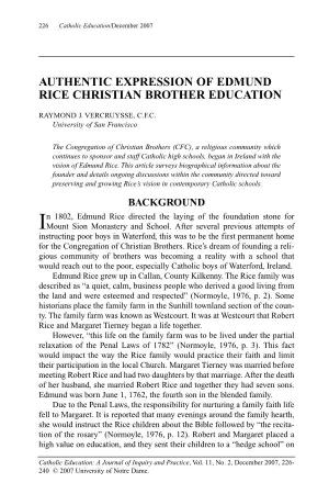 Authentic Expression of Edmund Rice Christian Brother Education