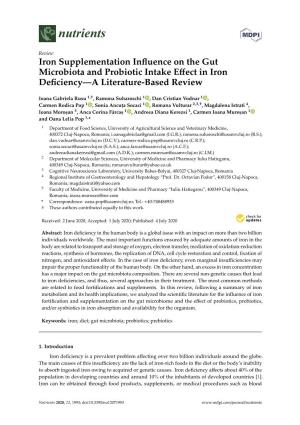 Iron Supplementation Influence on the Gut Microbiota and Probiotic Intake