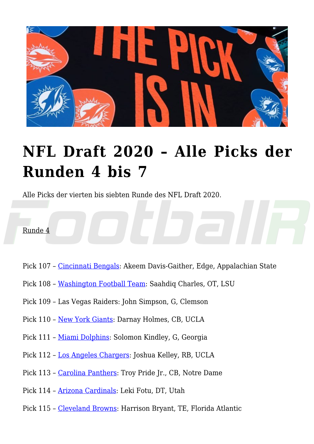 NFL Draft 2020 – Alle Picks Der Runden 4 Bis 7