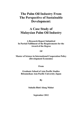 A Case Study of Malaysian Palm Oil Industry