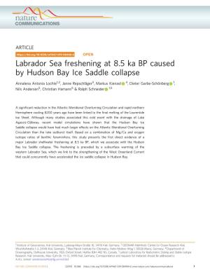 Labrador Sea Freshening at 8.5 Ka BP Caused by Hudson Bay Ice Saddle Collapse