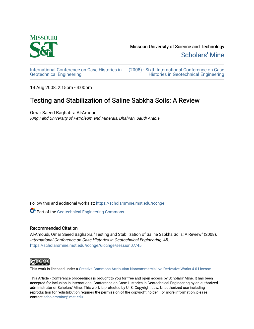 Testing and Stabilization of Saline Sabkha Soils: a Review