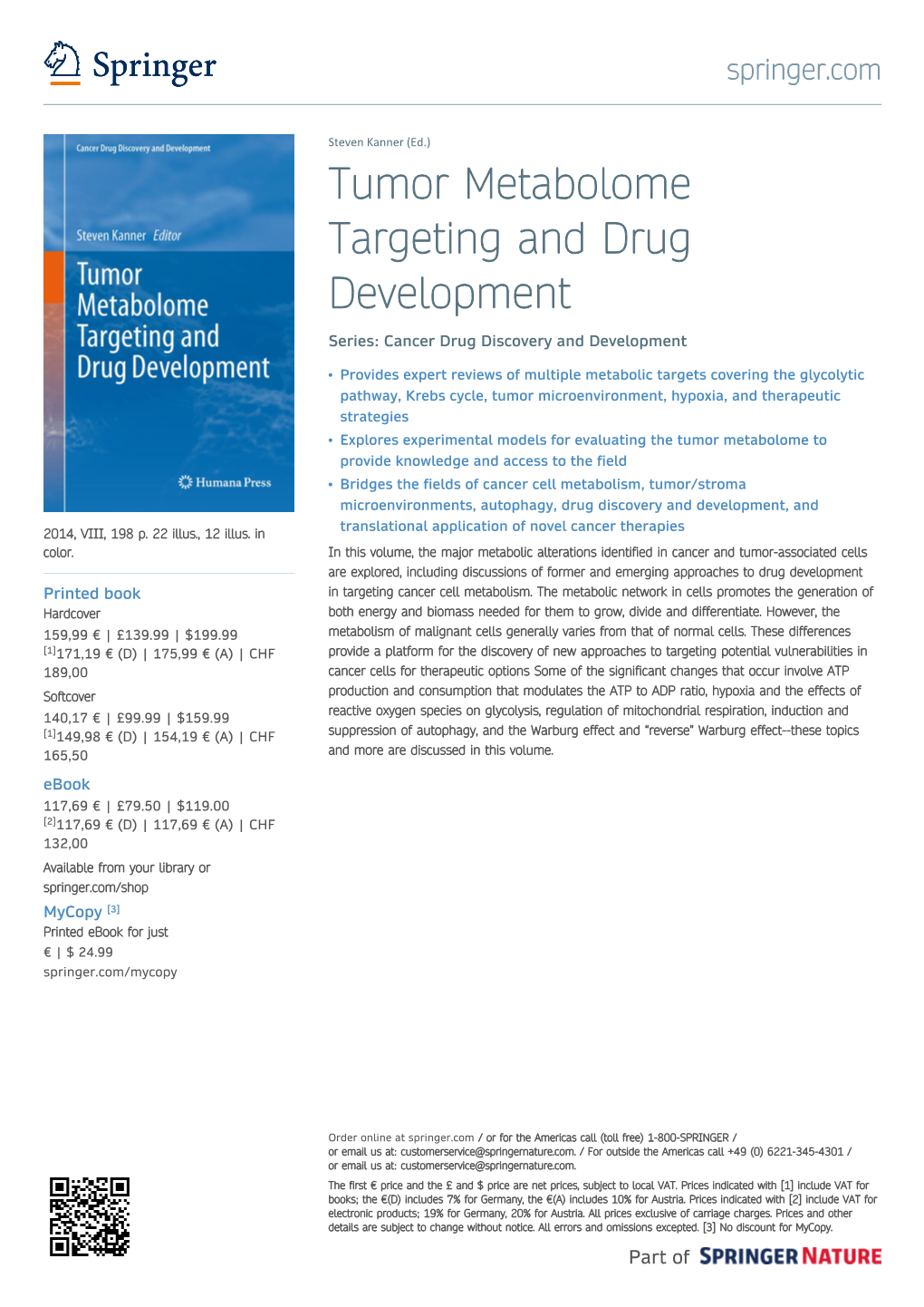 Tumor Metabolome Targeting and Drug Development Series: Cancer Drug Discovery and Development