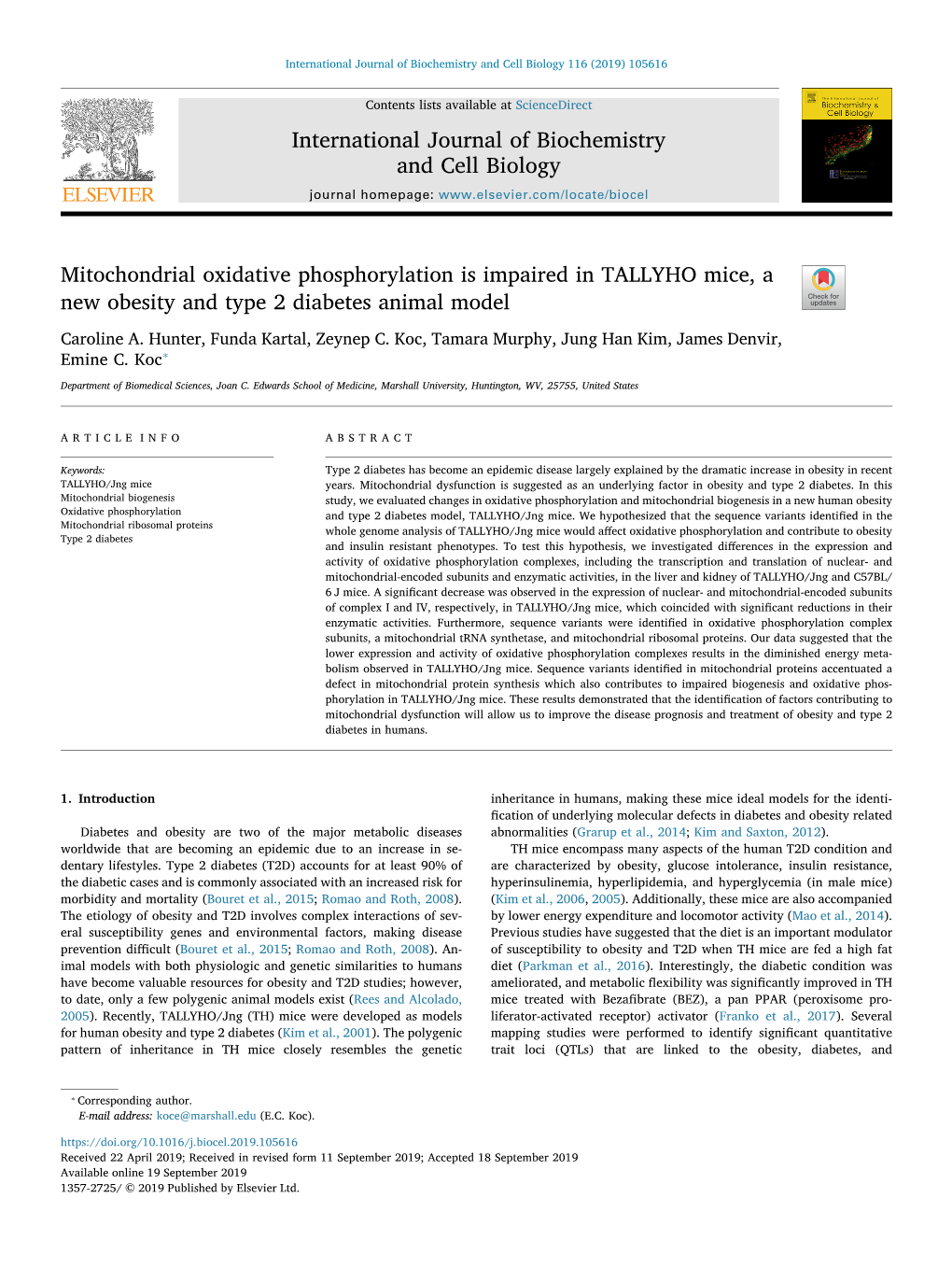 International Journal of Biochemistry and Cell Biology 116 (2019) 105616