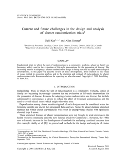 Current and Future Challenges in the Design and Analysis of Cluster Randomization Trials‡