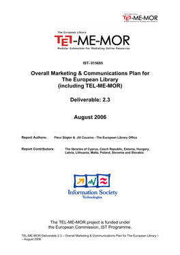Overall Marketing & Communications Plan for the European Library