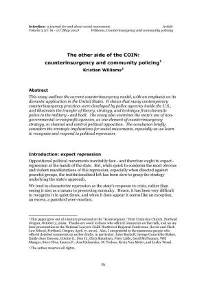 The Other Side of the COIN: Counterinsurgency and Community Policing1 Kristian Williams2