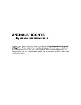 Animal's Rights by Henry Salt
