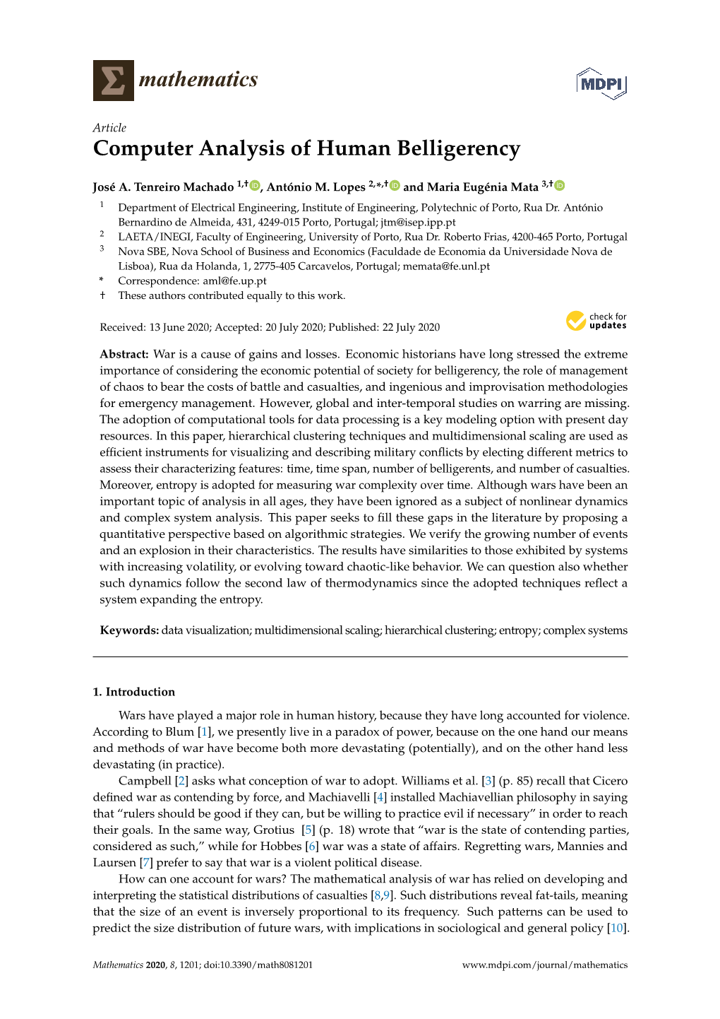 Computer Analysis of Human Belligerency