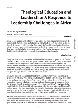 A Response to Leadership Challenges in Africa