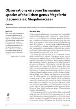 Observations on Some Tasmanian Species of the Lichen Genus Megalaria (Lecanorales: Megalariaceae)