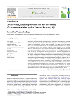 Coexistence, Habitat Patterns and the Assembly of Ant Communities in the Yasawa Islands, Fiji