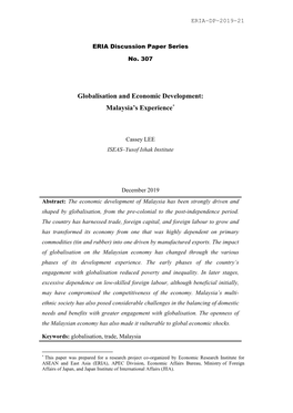 Globalisation and Economic Development: Malaysia's Experience*