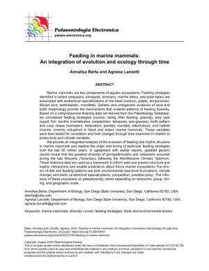 Feeding in Marine Mammals: an Integration of Evolution and Ecology Through Time