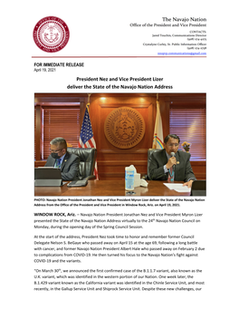 President Nez and Vice President Lizer Deliver the State of the Navajo Nation Address