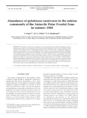 Abundance of Gelatinous Carnivores in the Nekton Community of the Antarctic Polar Frontal Zone in Summer 1994