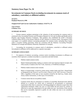 Statutory Issue Paper No. 30 Investments in Common Stock