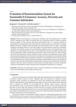 Evaluation of Recommendation System for Sustainable E-Commerce: Accuracy, Diversity and Customer Satisfaction