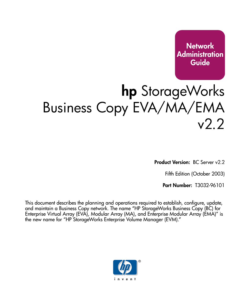 HP Storageworks Business Copy EVA/MA/EMA V2.2 Network