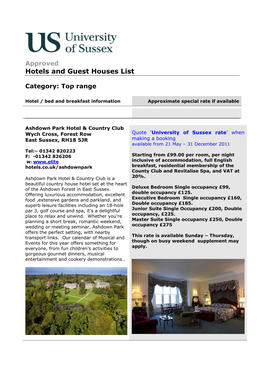 Hotels and Guest Houses List