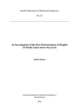 An Investigation of the First Determination of Heights of Nordic Lakes Above Sea Level