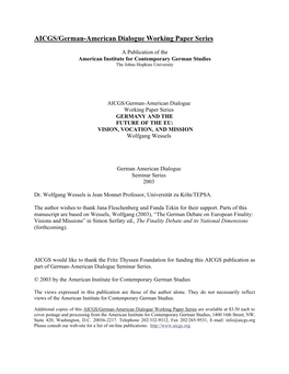 AICGS/German-American Dialogue Working Paper Series