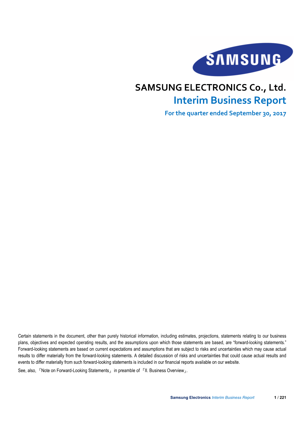 SAMSUNG ELECTRONICS Co., Ltd. Interim Business Report for the Quarter Ended September 30, 2017