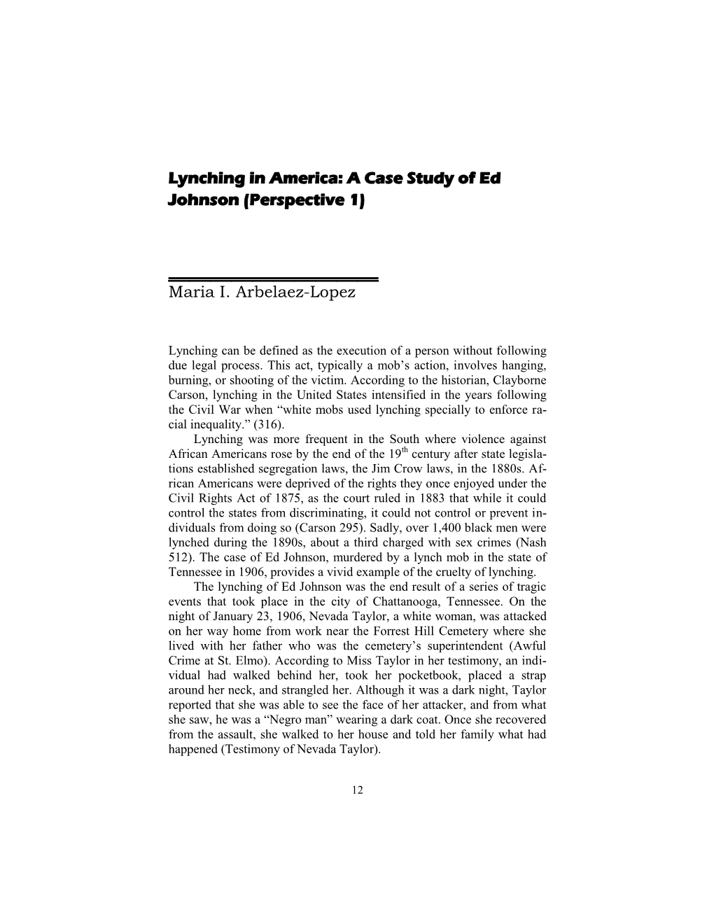 Lynching in America: a Case Study of Ed Johnson (Perspective 1)