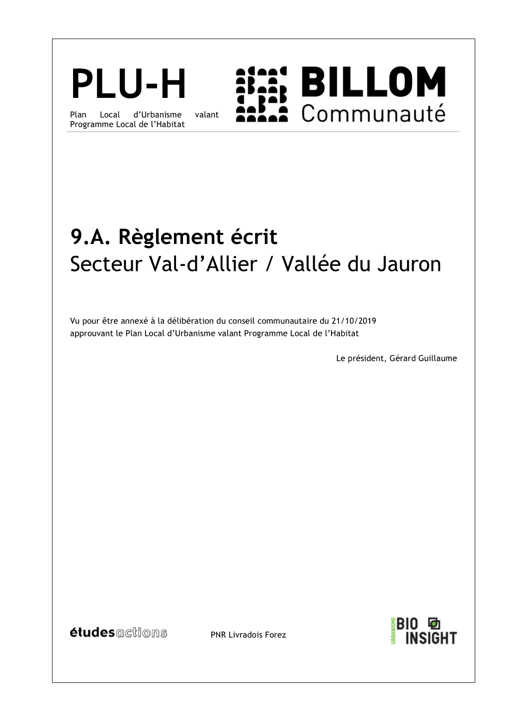 9.A. Règlement Écrit Secteur Val-D'allier / Vallée Du Jauron
